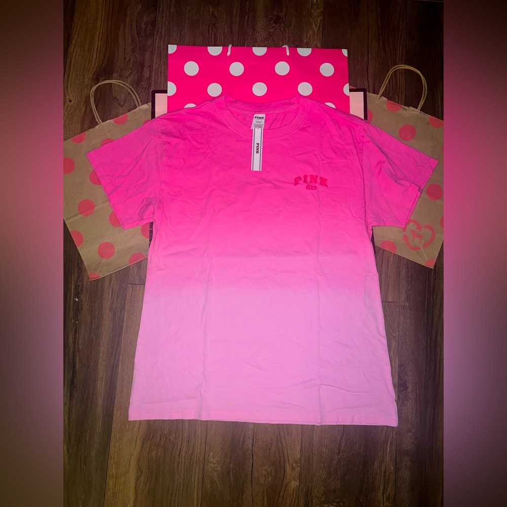 NWT VS PINK Size XS Hot Pink Ombre Campus Tee.